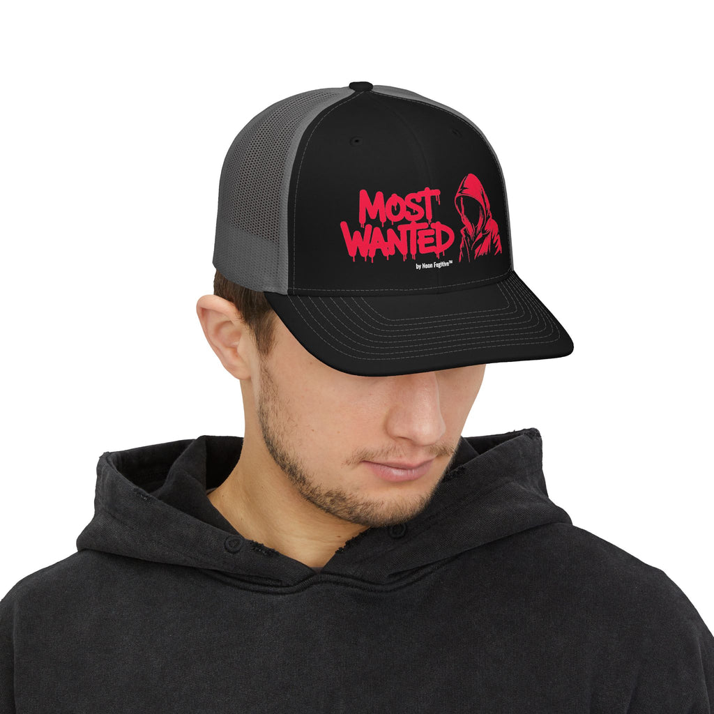 Most Wanted Trucker Hat — Hooded Figure Snapback Cap
