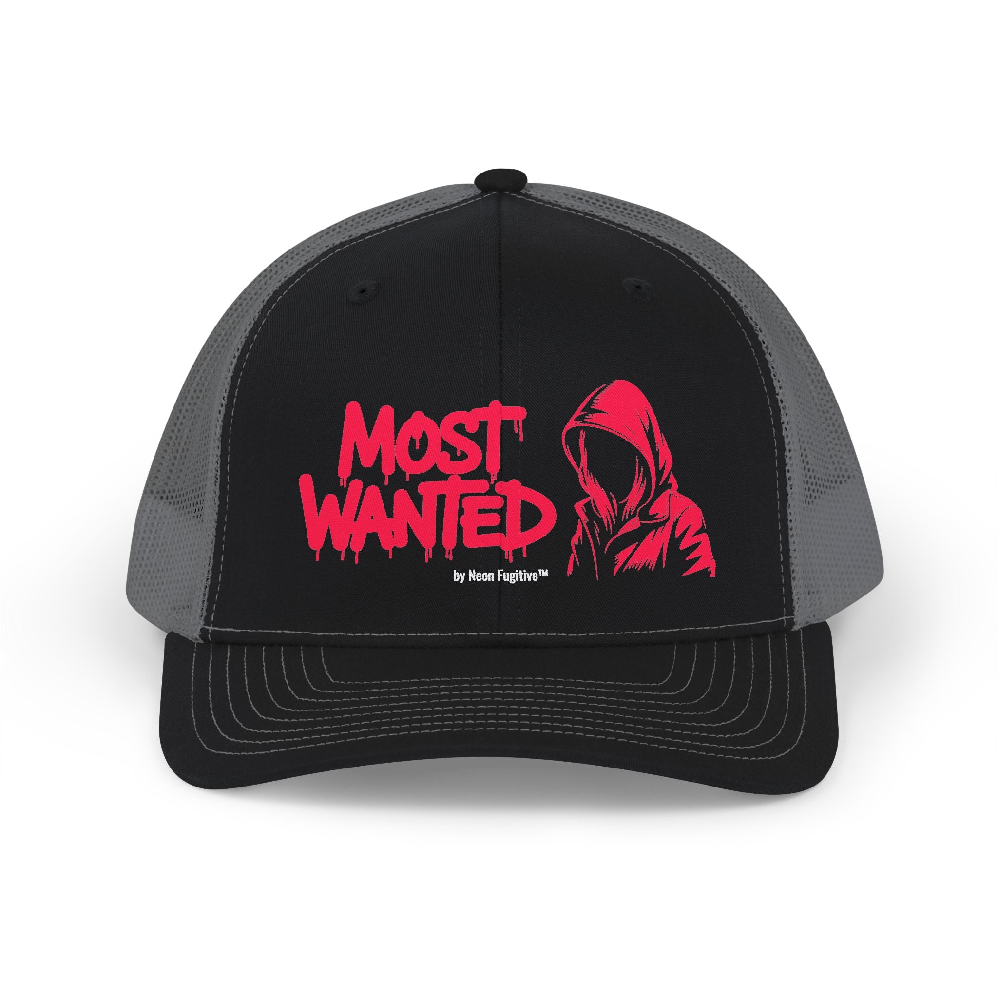 Most Wanted Trucker Hat — Hooded Figure Snapback Cap
