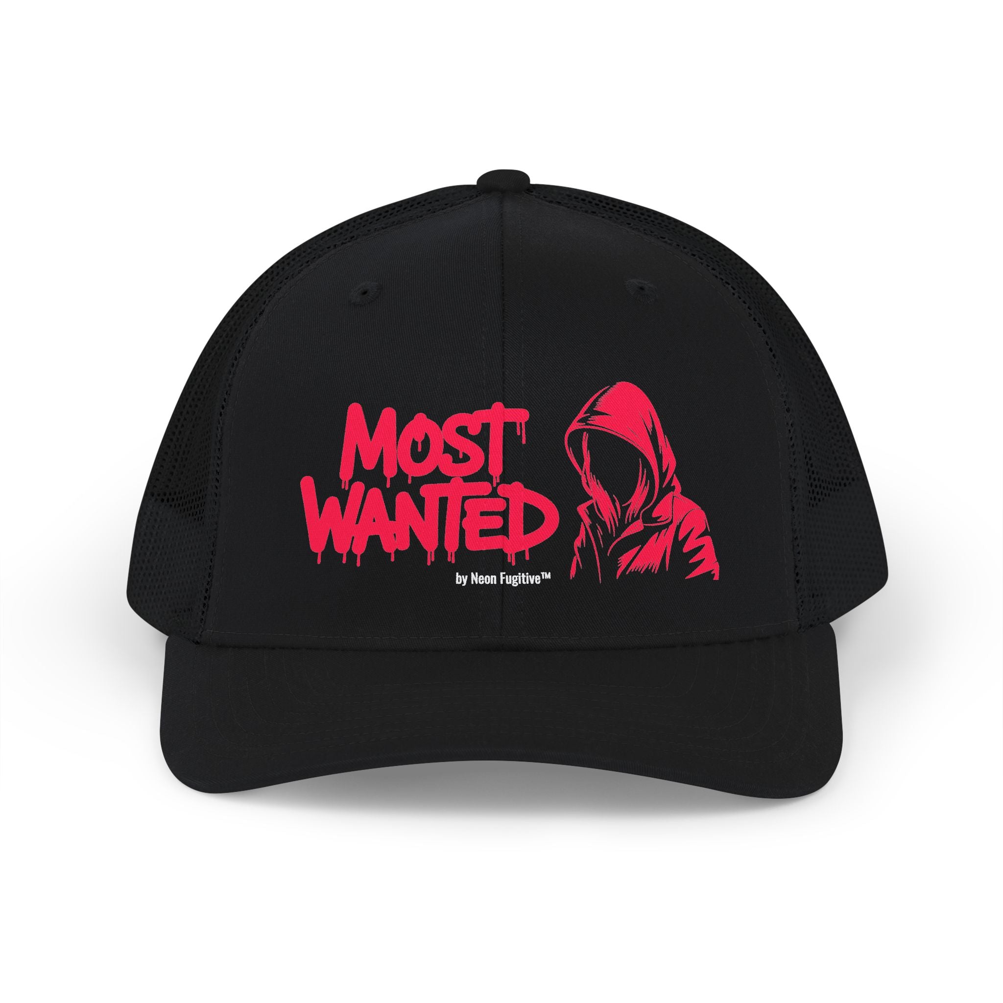 Most Wanted Trucker Hat — Hooded Figure Snapback Cap